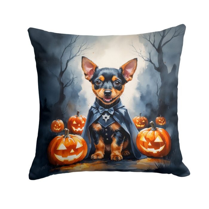 Miniature Pinscher Puppy Halloween Throw Pillow Indoor/Outdoor Decorative Throw Pillow, 18 x 18 in